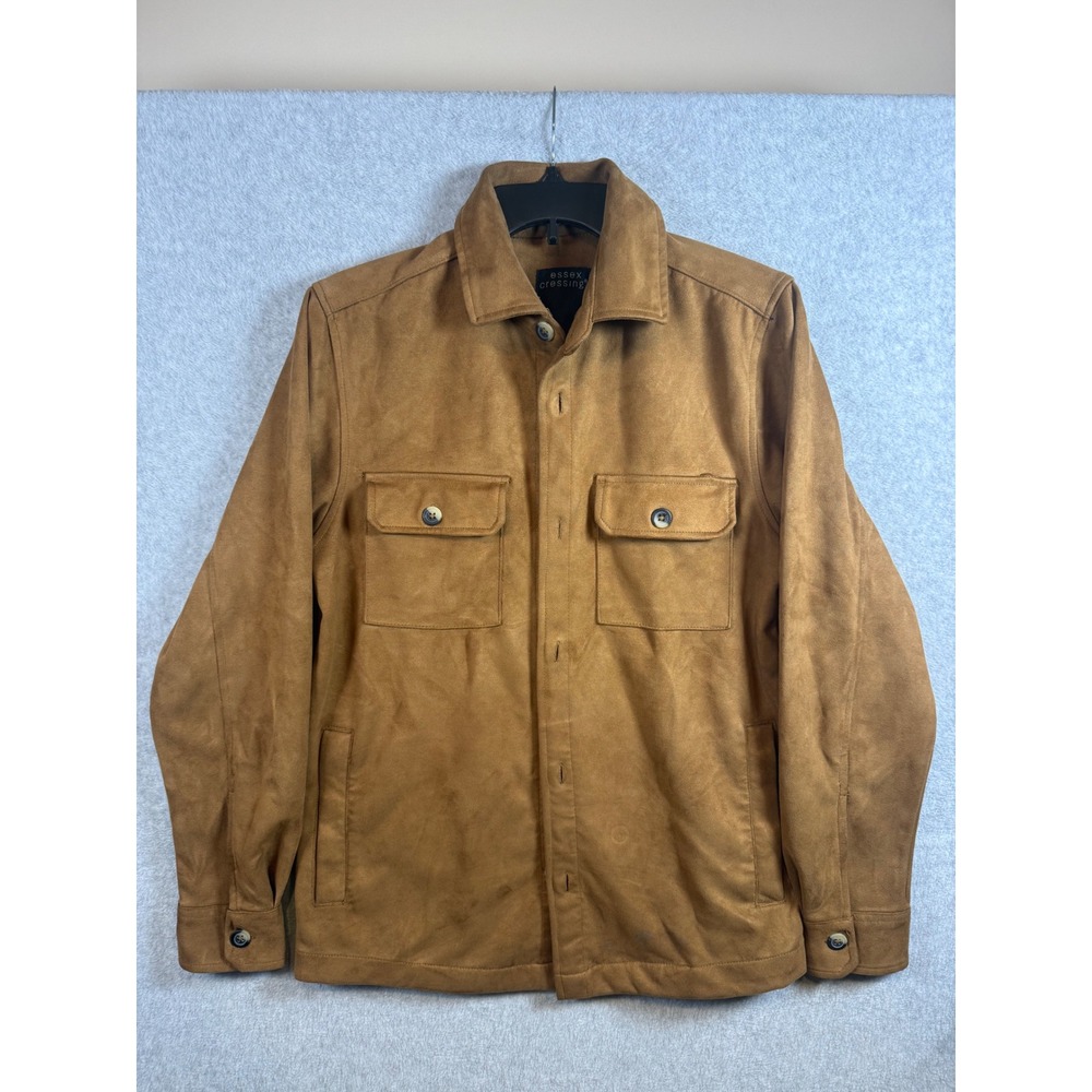 Essex Crossing Mens Tan Brown Faux Suede Button Front Shirt Jacket Shacket Small
